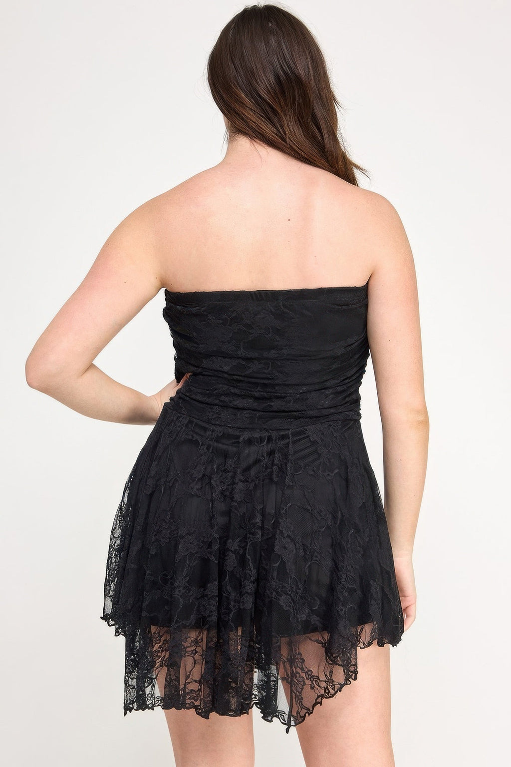 Plus Size Ots Lace Overlay Assym Dress
